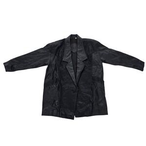 Prinston New York Vintage Black Leather Blazer Textured Panels Size Small Korea